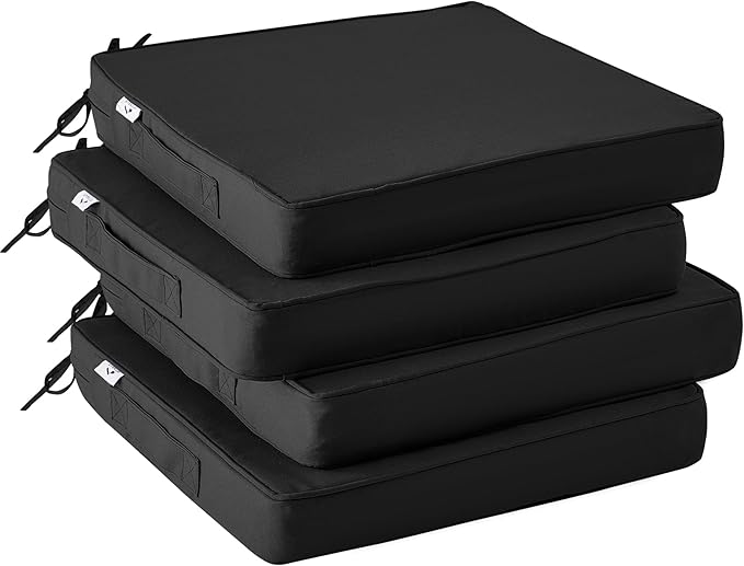 Outdoor Chair Cushions Set of 4,Waterproof Outdoor Seat Cushions for Patio Furniture,Patio Chair Cushion with Handle and Ties, Square Out Door Chair Pads,17" x 16" x 2", Black