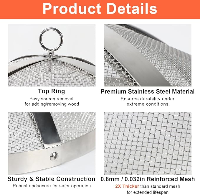 Spark Screen for Solo Stove Bonfire 19.5-Inch, Stainless Steel Mesh Cover with Removable Handle, Fire Pit Spark Guard for Patio, Backyard, Camping