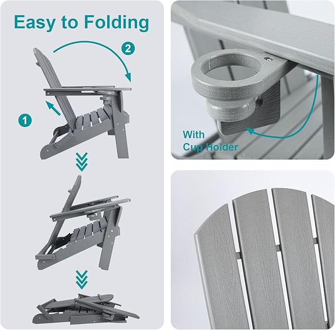Folding Adirondack Chairs, Modern Plastic Adirondack Chair, All-Weather HDPE Fire Pit Chairs