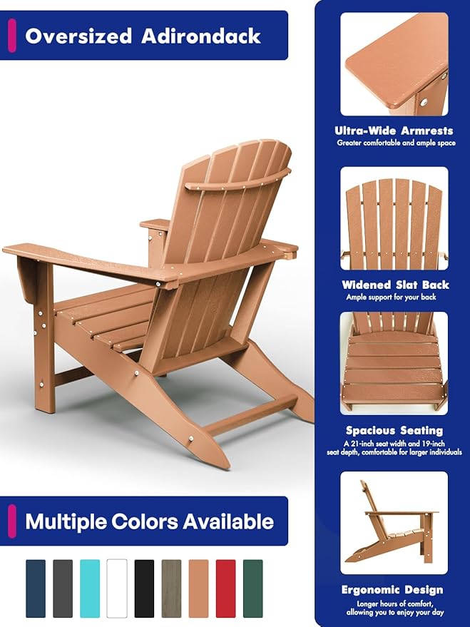 BRIOPAWS Adirondack-Chairs-Set of 6 | Fire Pit Chair | Oversized | HDPE Plastic | Weather Resistant | for Deck Outdoor Poolside Campfire | Teak