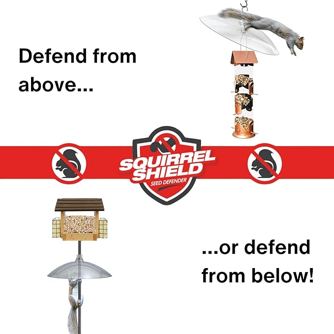 Squirrel Shield 16 inch Plastic Squirrel Baffle - Protects Hanging and Pole Mounted Feeders, Clear