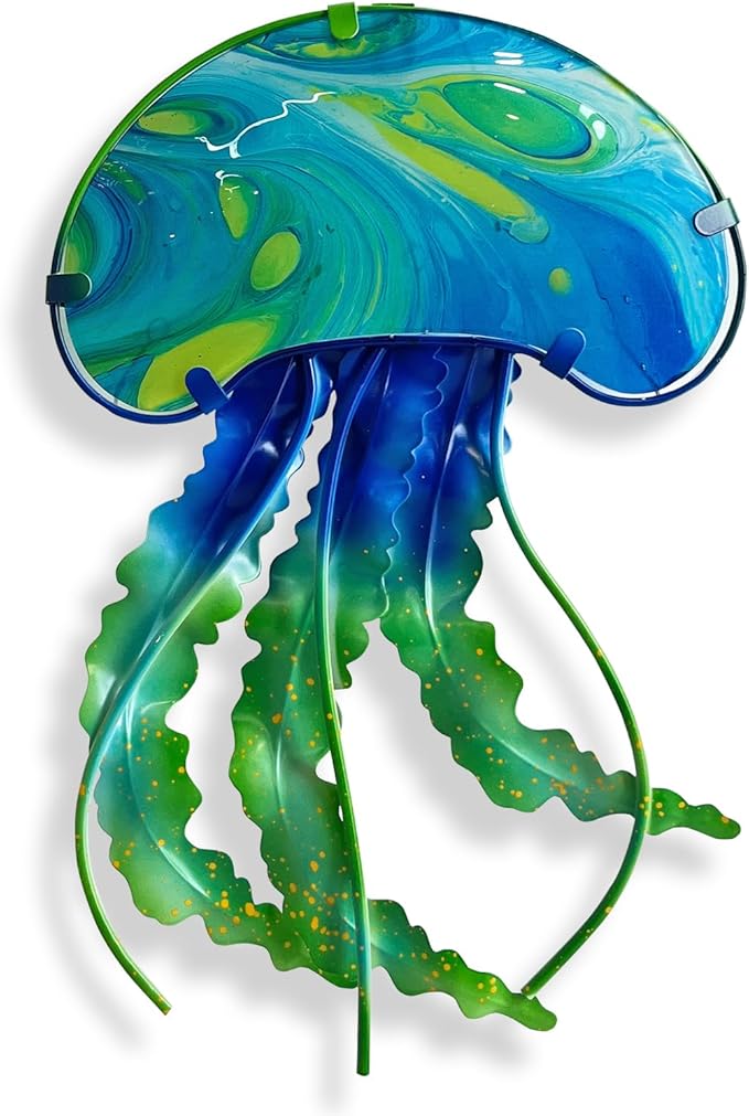 LIFFY Jellyfish Decor Ocean Nautical Beach Wall Decor Fish Wall Art Outdoor Indoor Hanging Jellyfish with LED Fairy Lights for Patio,Garden,Yard,Pool,Beach,Home Gift