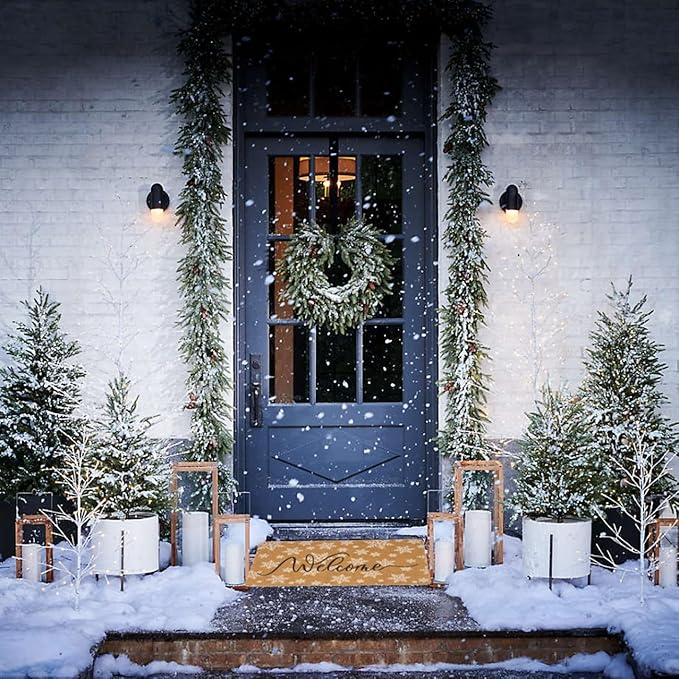 Winter-Welcome-Doormat Outdoor-Entrance Cute Snowflake Door Mat Non Slip Christmas Holiday Coir Doormat 17 X 29 Inch