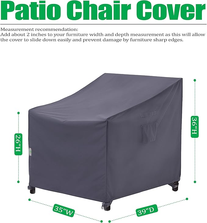 F&J Outdoors Patio Chair Cover - Heavy Duty Waterproof UV Resistant, Grey, 2Pack, 35" W x 39" D x 36" H