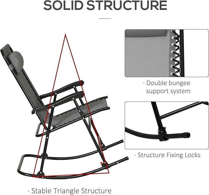 Outsunny 2 Piece Outdoor Rocking Chair Set, Patio Folding Lawn Rocker Set with Headrests for Yard, Patio, Deck, Backyard, Gray