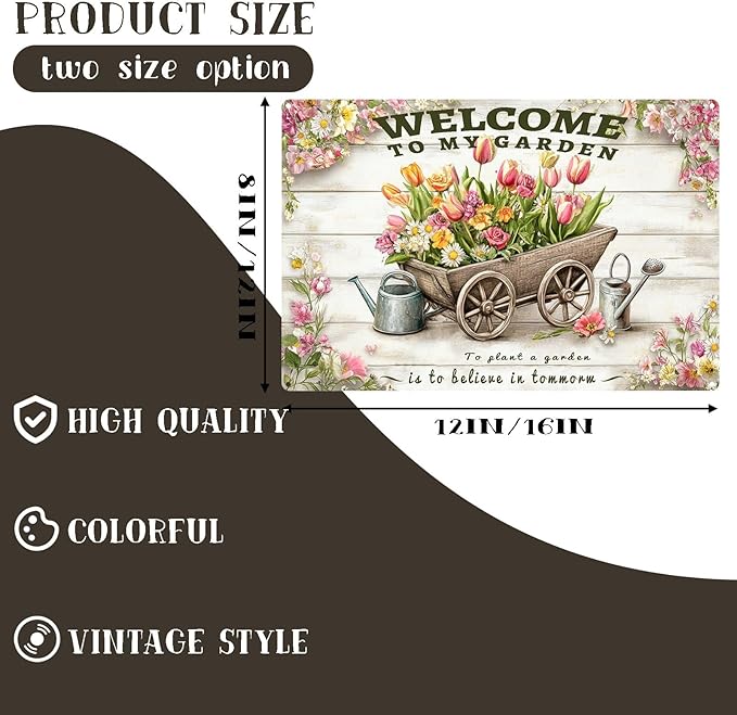 Vintage Garden Metal Tin Signs Flowers Welcome to My Garden Funny Tin Sign Rustic Indoor Outdoor Wall Decor for Home Yard Farmhouse Greenhouse Patio Porch Bar 8×12 Inch