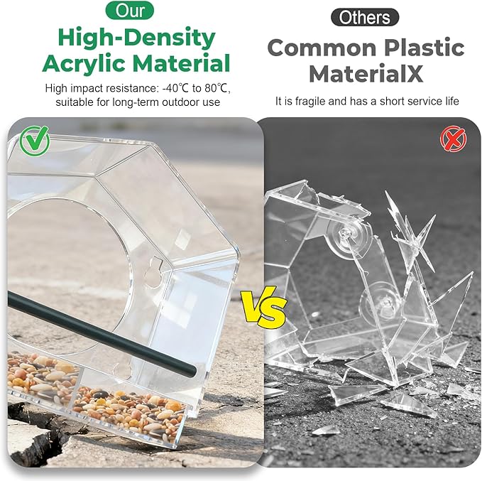 Window Bird Feeder with Non-Marking Self-Adhesive Hooks, Clear and Transparent, Outdoor Wild Bird Watching Gift for Finches, Cardinals (1 Large+1small Wihte)