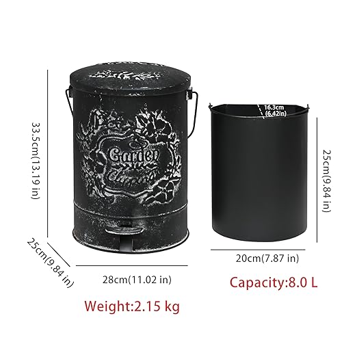 Z&Z ornamentorum Outdoor Small Trash Can with Lid Dog Poop Trash Can Outside for Kitchen Park Garden and Pedal Round Touchless Garbage with Flower and Bird Patterns (Black)