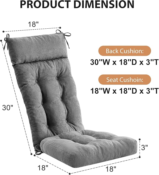 Rocking Chair Cushions Outdoor & Indoor, Patio Glide Porch Outdoor Rocking Chair Cushions Set of 2 with Ties, Seat & Back Cushion for Rocker