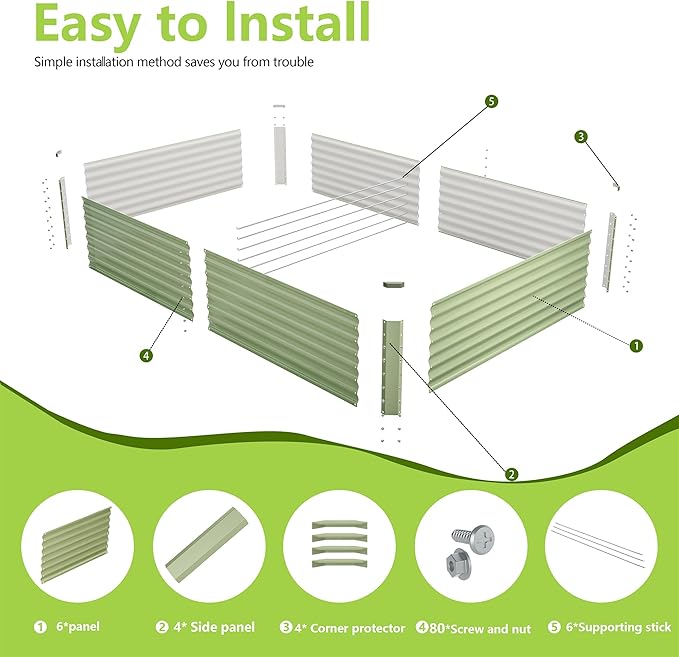 8x4x2FT Galvanized Raised Garden Bed Kit, Galvanized Planter Raised Garden Boxes Outdoor, Large Metal Raised Garden Beds for Vegetables-Green