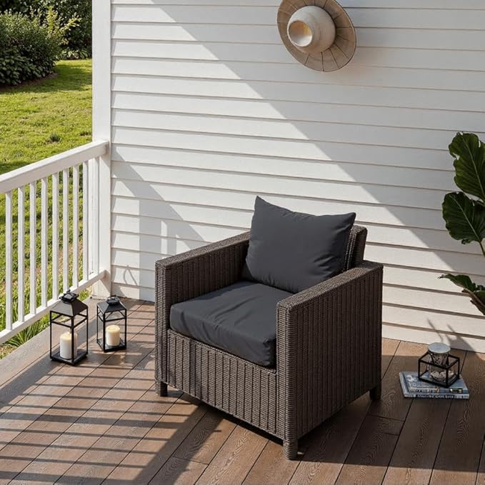 Outdoor Seat Cushion Set 22 x 22 x 4 Inch, Waterproof & Fade Resistant Patio Furniture Cushions with Removable Cover and Ties, Thick Deep Seating Pads for Outside Chair Sofa Couch, Grey