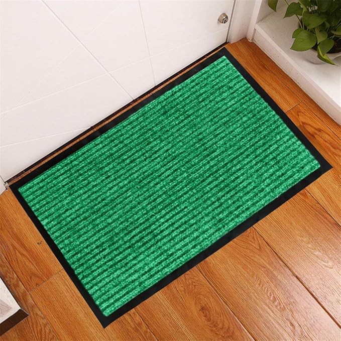 LuxUrux Heavy-Duty Rubber Door Mat - Indoor/Outdoor Use, Easy to Clean, Waterproof, Low-Profile Entry Mat - Ideal for Entry, Patio, Garage - Striped Green Design (23''x 35'')