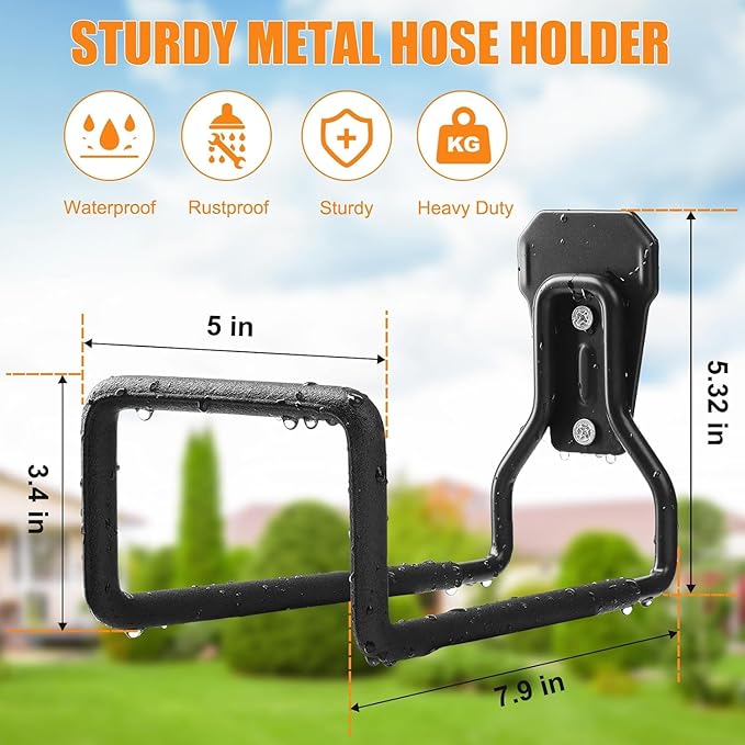 Garden Hose Holder, Heavy Duty Hose Reel Wall Mount Water Hose Holder for Outdoor, Outside Yard & Garden, Hose Storage for Water Hose, Extension Cords, 2 Pack