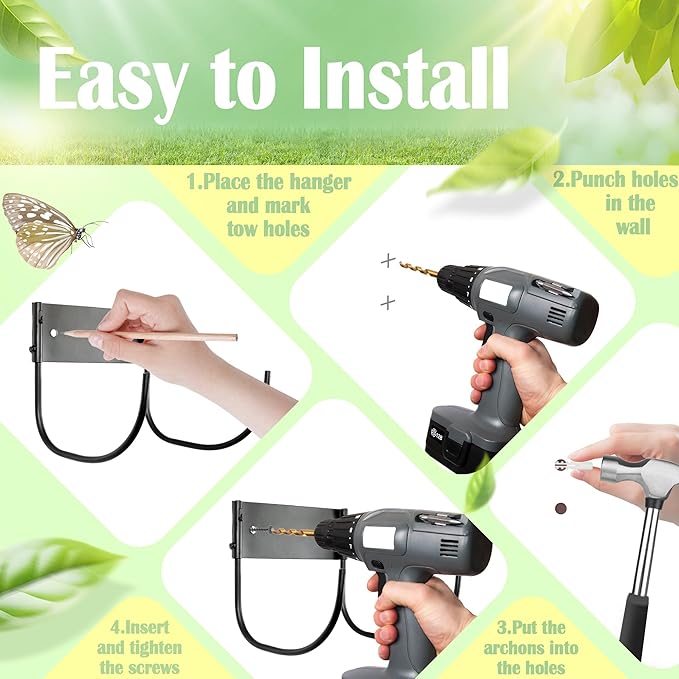 Heavy Duty Wall-Mount Hose Holder: 1Pc Foldable Rustproof Outdoor Water Hose Hanger 150ft for Garden/Yard/Fence/Patio with 120LB Capacity