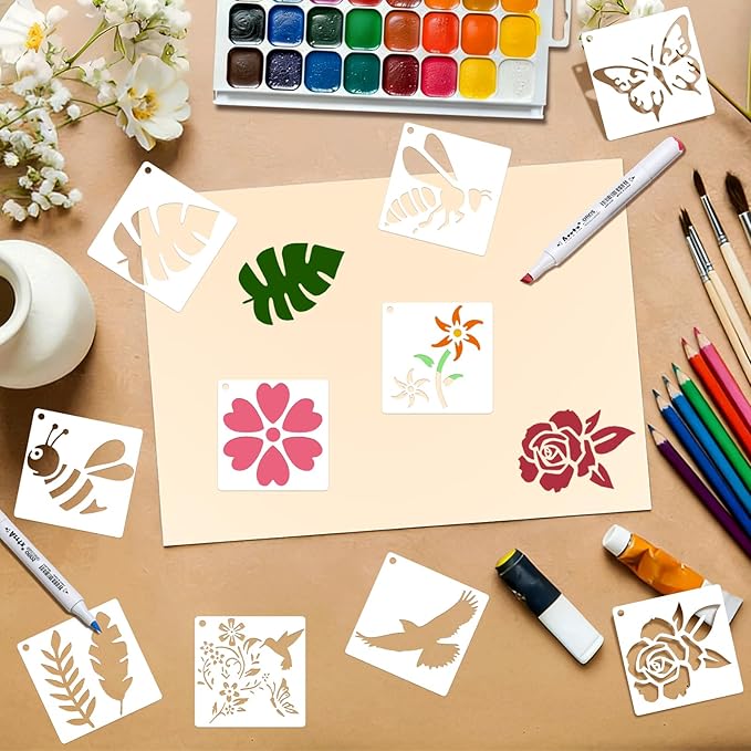 80 Pcs 3 Inch Stencils for Painting on Wood, Butterfly & Flower Stencils for Crafts Reusable Drawing Stencil for Kids Classroom Projects, Fabric Art, Wood Signs, Wall Murals
