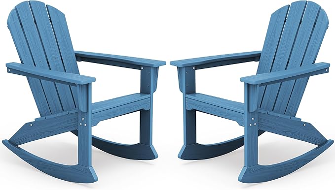 SERWALL Outdoor Adirondack Rocking Chairs Set of 2, All-Weather HDPE Adirondack Rocker Chair, Front Porch Rocker Chairs for Patio Lawn Porch Deck, Navy