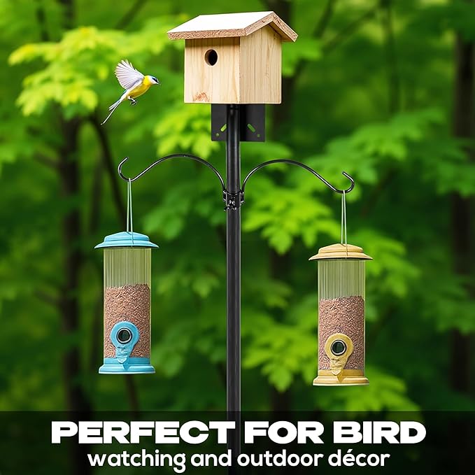 79 Inch Adjustable Bird Feeder Pole for Outdoors Heavy Duty | Birdhouse Pole | Bird Feeder Stand with Mounting Bracket and Shepherd's Hooks | Mounting Pole for Smart Bird Feeder