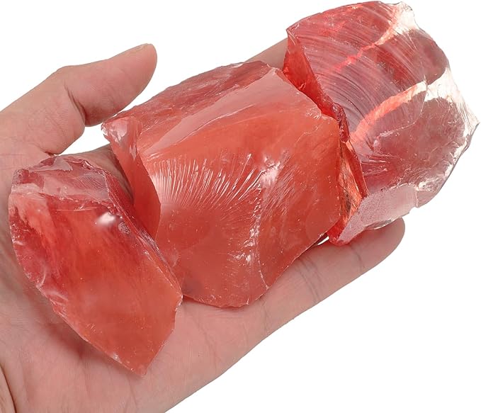 uxcell Fire Glass for Fire Pit, 5-8cm(2"-3.1") High Luster Reflective Glass Rocks for Natural or Propane Fireplace, Safe for Outdoors and Indoors Fire Pit Glass, Pink, 400g/14oz