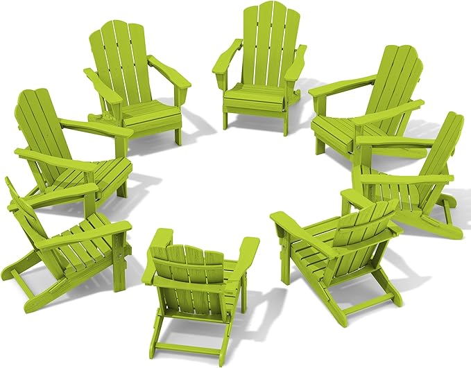 KINGYES Folding Adirondack Chair Set of 8, HDPE All-Weather Folding Adirondack Chair, Apple