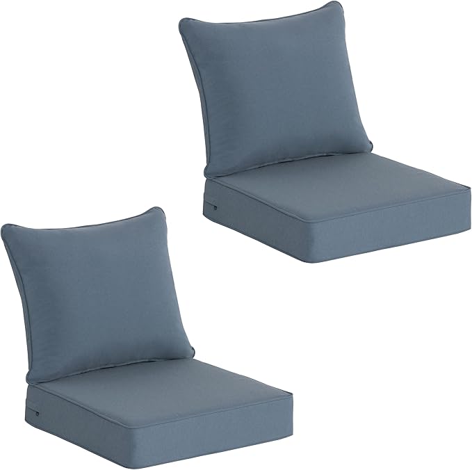 COZYVIDA Outdoor Deep Seat Cushion Set of 2, 22"x24" Seat & 23"x19" Back, C0 Water-Resistant Breathable Fabric, UV-Resistant 1000+ Hrs, 30D Foam with Recycled Fiber Fill,Light Blue