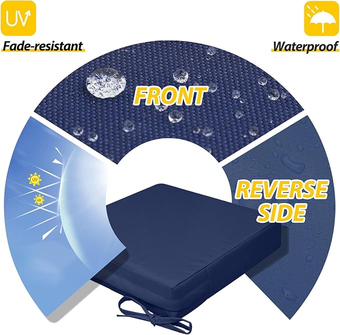 AAAAAcessories Outdoor Seat Cushions for Chairs, Waterproof, Fade-Resistant, 21" x 21" x 3", Patio Furniture Replacement Cushions, Set of 2, Navy Blue