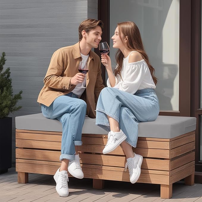 idee-home Outdoor Bench Cushion Waterproof, Bench Cushions for Outdoor Furniture, Patio Porch Swing Replacement Seat Pad with Ties for Garden Backyard, 48 x 18 Inch Grey