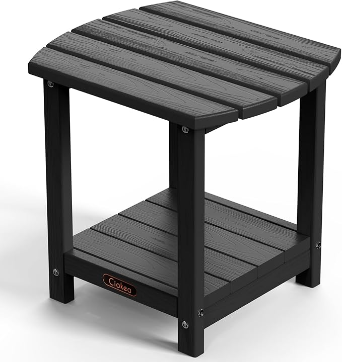 Ciokea Adirondack Outdoor Side Table, 2-Tier Sturdy Patio End Table Weather Resistant, Morden Side Table for Patio, Pool, Porch, Black