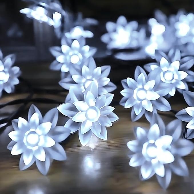 ITICdecor Solar Flower String Lights Outdoor Waterproof 50 LED Upgraded Flower Fairy Light for Garden Fence Patio Yard Christmas Tree Lawn Party (Cool White)