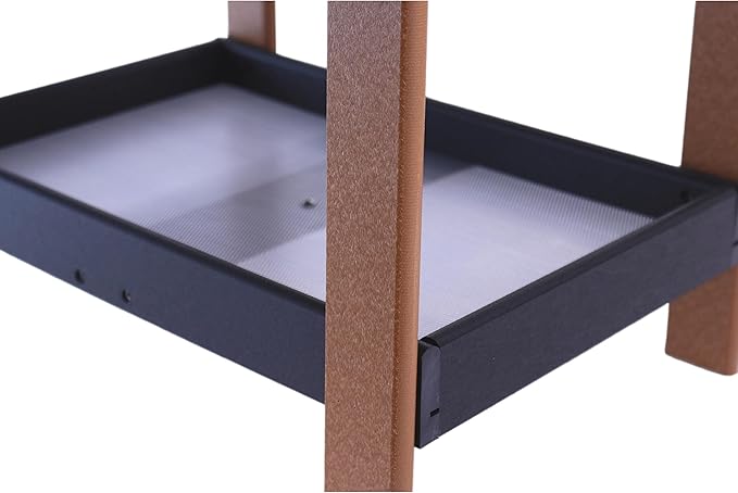 AmishToyBox.com Ground Bird Feeder, Deluxe Fly-Through Covered Feeder for Birds and Squirrels with Screen Mesh Tray (Black/Cedar)