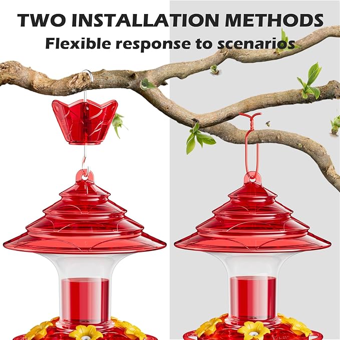 Birdream 2 Pack Hummingbird Feeder for Outdoors Hanging with Ant Moat, Festival Design Attracts Hummingbirds, Total 40oz - Red