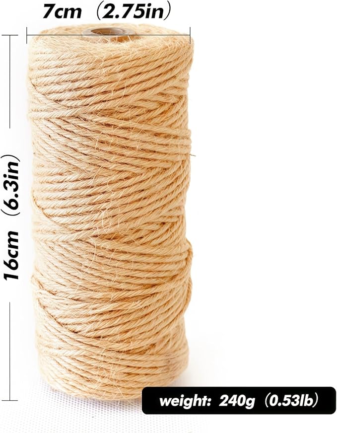 3MM Natural Jute Twine String — 328Ft Brown Durable Jute Rope, Used for Hand Crochet, Climbing Plant, Gardening Flowers, Home Decorations, Art Crafts Gift Packaging, Weddings, Christmas