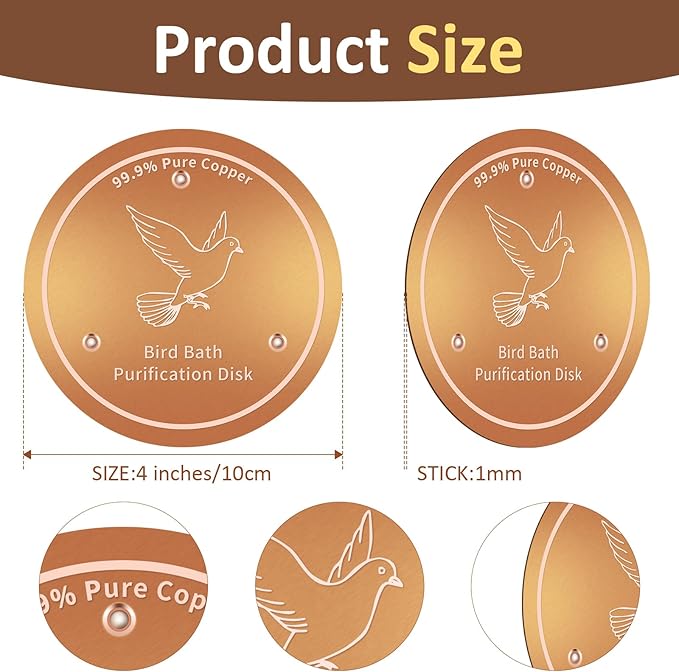 Bird Bath Copper Discs - 99.9% Pure Copper Cleaner, 1 mm Thick with Triple-Point Support, Reinforced Design for Safe Clean Water, Universal Fit for Outdoor Birdbaths and Bowls, All-Season Use