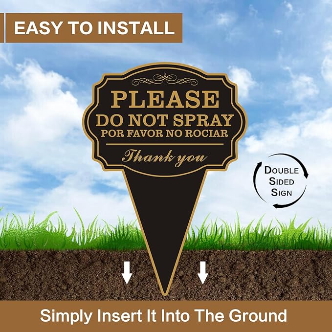 Double Sided Yard Sign, Do Not Spray/POR FAVOR NO ROCIAR Garden Sign with Stake, 10"x14" Bilingual English and Spanish Warning Sign, Rust-Free Metal, Weatherproof for Outdoor Use (DO NOT SPRAY-1PACK)