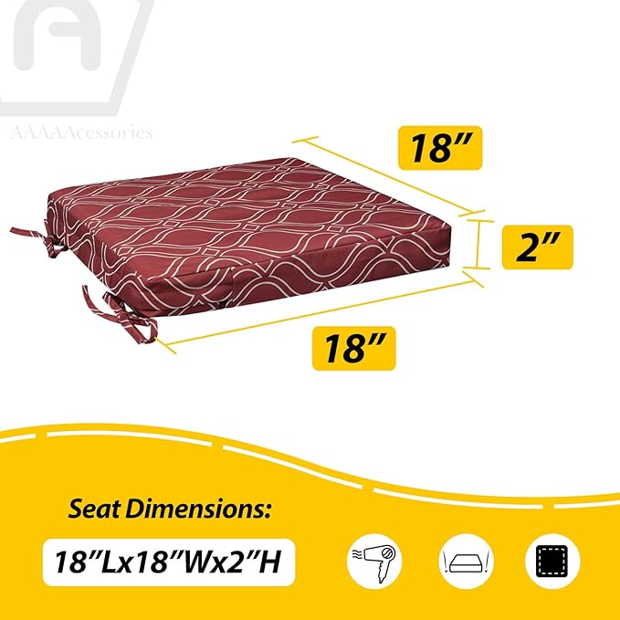 AAAAAcessories Outdoor Seat Cushions for Chairs, Waterproof, Fade-Resistant, 18" x 18" x 2", Patio Furniture Replacement Cushions, Set of 2, Clay Red Vine Trellis