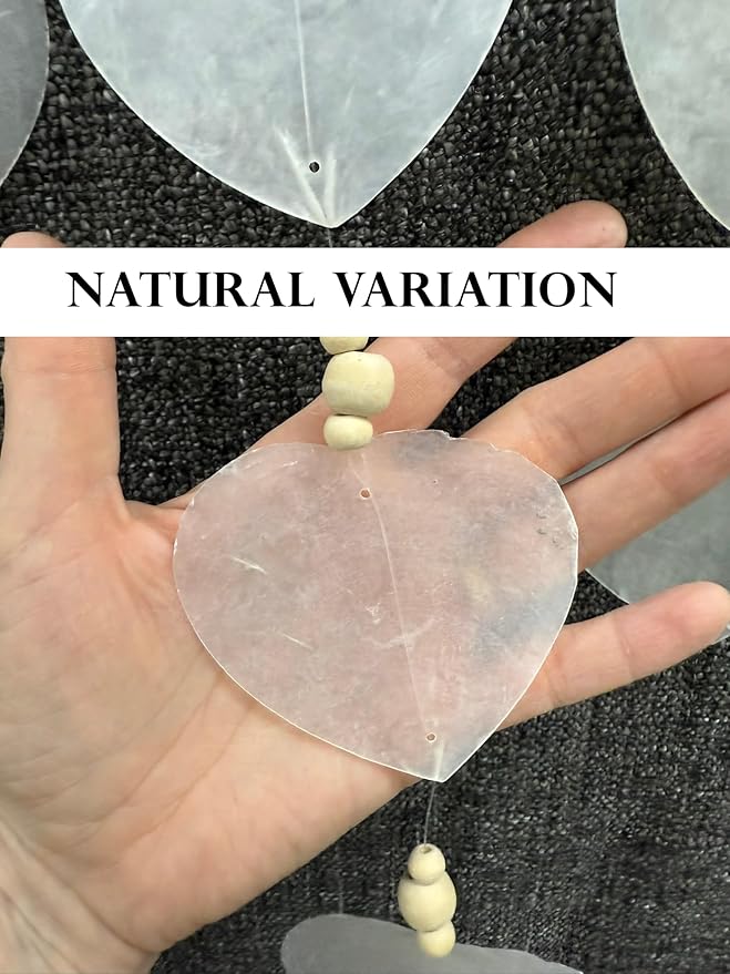 Heart Windchime - XL White Capiz Shell Driftwood Wood Bead Wind Chime Outdoor Garden Patio Decor Gift 24”