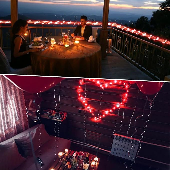 JMEXSUSS 2 Pack Red String Lights Battery Operated Rope Lights Outdoor, Total 200LED 8 Mode Christmas Light with Remote/Timer, Red Outdoor Light for Garden Tree Yard Valentines Day Decorations