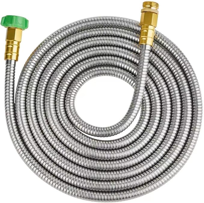 SKYWARD 304 Stainless Steel Garden Hose 15 ft with Female to Male Metal Connector, Anti-Leakage, Flexible & Lightweight Kink Free Water Hose, Easy to Use & Store (15ft)