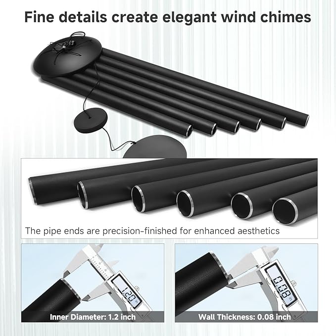 45" Large Wind Chimes for Outside, 6 Thick and Bold Aluminum Tubes Tuned Relaxing Melody Wind Chime Deep Tone, Big Wind Chimes for Garden Patio Decor, Great Gift Idea for Mother's Day (Black)