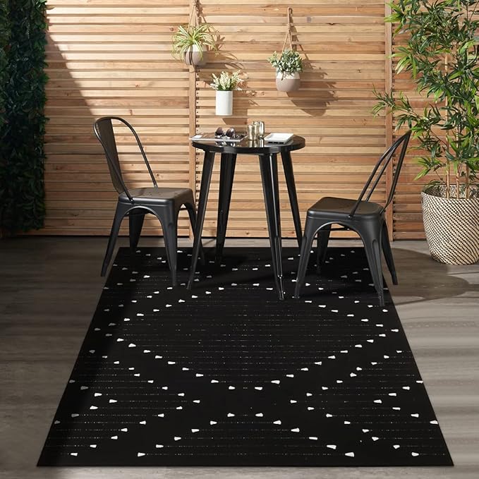 LIVEBOX Black Area Rug for Living Room 5x8, Boho Large Bedroom Washable Cotton Woven Carpet, Moroccan Indoor Thin Throw Rug for Dining Room, Home Office