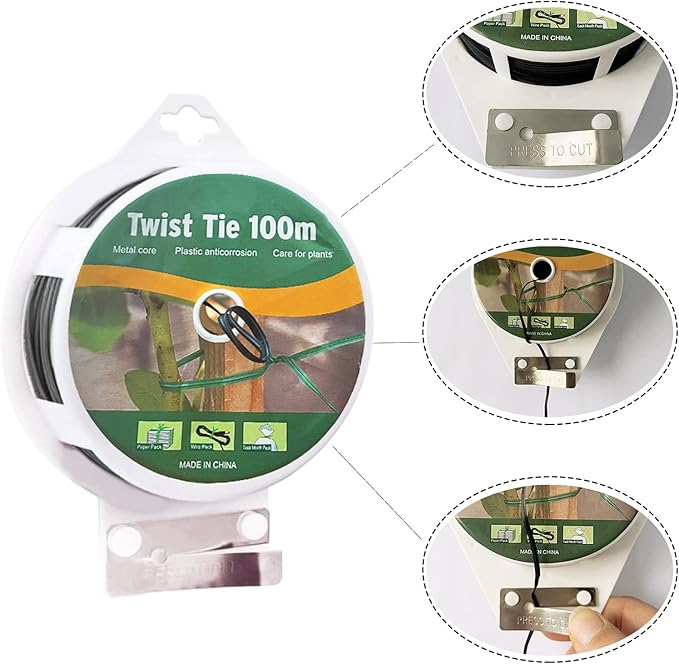 Twist Tie, 328 Feet (100m),black cable ties with Cutter, black twist ties，Garden Plant Ties Reusable, black Twist Ties for plants Gardening Tomatoes Tie garden ties for plants,garden twist ties