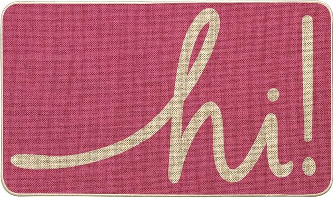 Artoid Mode Pink Hi Spring Doormat, Summer Home Decor Low-Profile Switch Rug Door Mat Floor Mat for Indoor Outdoor 17x29 Inch