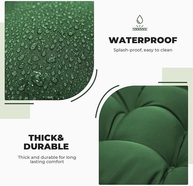 Outdoor/Indoor Adirondack Chair Cushion, Waterproof Outdoor Rocking Chair Cushion with Ties, Tufted Replacement Seat Cushions for Outdoor Furniture, Green
