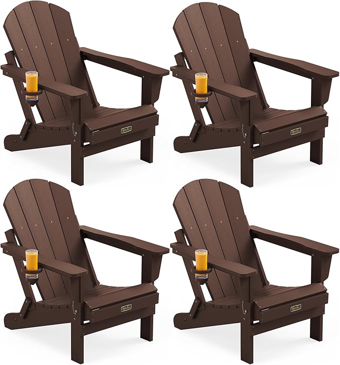 SERWALL Folding Adirondack Chair Set of 4 for Patio Garden Outdoors Fire Pit- Coffee