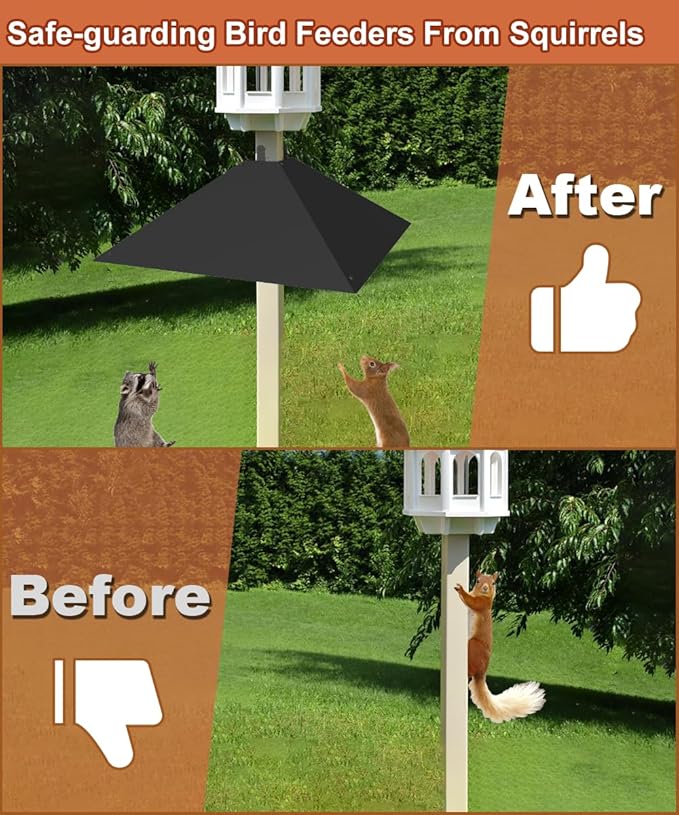 Metal Squirrel Baffle for 4x4 Post, Outside Wooden Pole Mount Squirrel Guards for Bird Feeders, 17 Inch Squirrels Deterrents Stopper to Deter Racoons, Black, 2pcs
