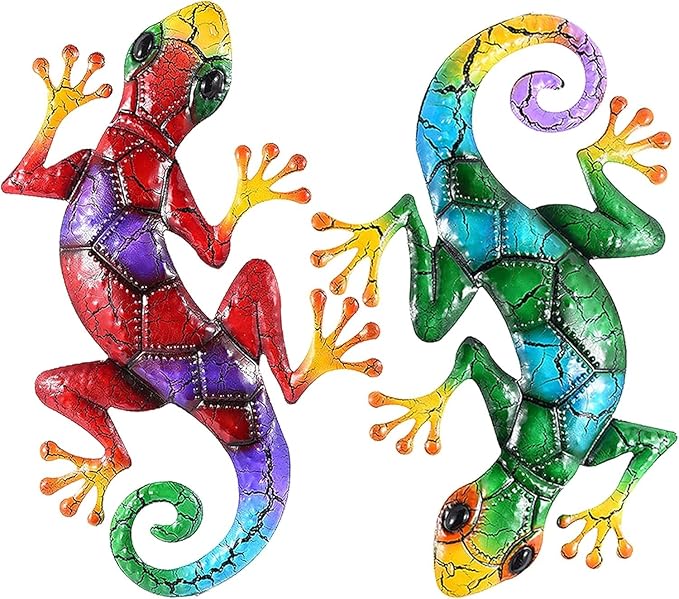 YWHWXB Metal Gecko Wall Decor,Outdoor Hanging Lizard Wall Art,Colorful Metal Lizards Wall Art Decor for Indoor/Outdoor Garden/Balcony/Yard Fence Decoration(16.9 ×10.6 × 0.5 in,Red)