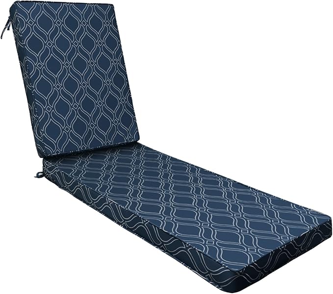 AAAAAcessories Outdoor Chaise Lounge Cushions, Fade-Resistant, Waterproof Patio Furniture Replacement Cushions, 78" x 25" x 3", Slate Blue Vine Trellis