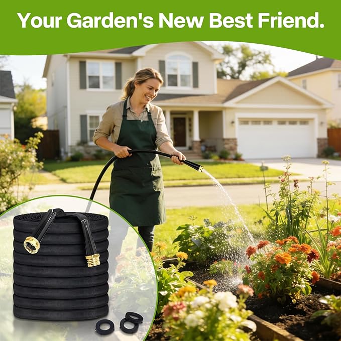 75 FT Non-Expanding Garden Hose，Ultra-Lightweight Flexible Anti-Kink Water Hose, Upgraded Fabric-Covered，High-Pressure & Burst-Resistant，Lead-Free.
