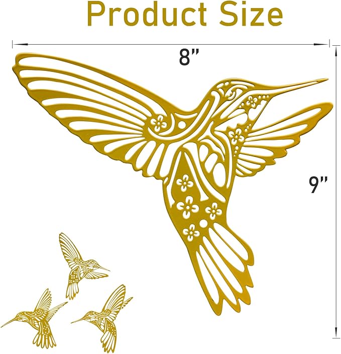 Metal Hummingbird Outdoor Wall Art Decor-Colorful Birds Wall Decorations Hanging Decor Ornaments-Modern Abstract Silhouette Wall Sculpture for Kitchen Patio Bedroom Living Room Bathroom Fence Balcony