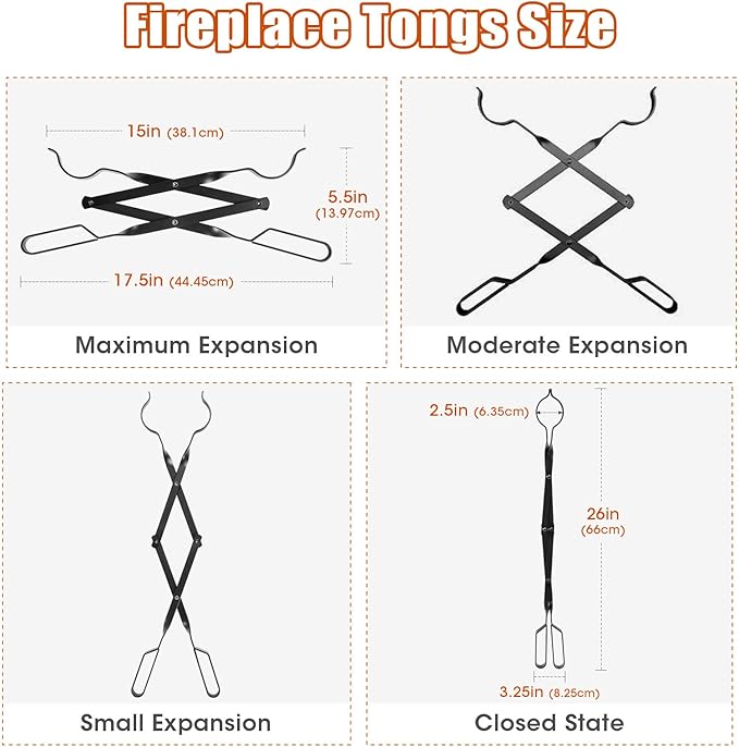 AGM Fireplace Tongs, 26" Fire Pit Accessories Firewood Tongs, Log Grabber for Thick logs, Heavy Duty Wrought Iron FireTongs, Campfire BBQ Stove Tweezers, Outdoor/Indoor