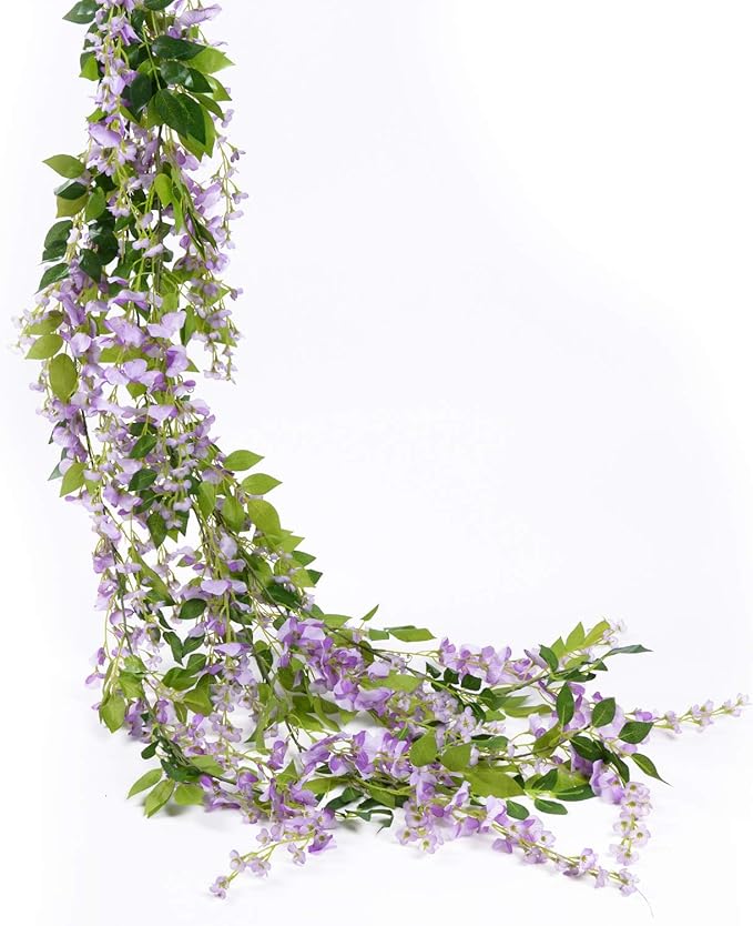 Lvydec Wisteria Artificial Flowers Garland, 4 Pcs Total 28.8ft Artificial Wisteria Vine Silk Hanging Flower for Home Garden Outdoor Ceremony Wedding Arch Floral Decor (Light Purple)